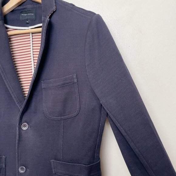 WINGS + HORNS Mens Small Navy Pique Cotton Utility Blazer - Picture 4 of 16